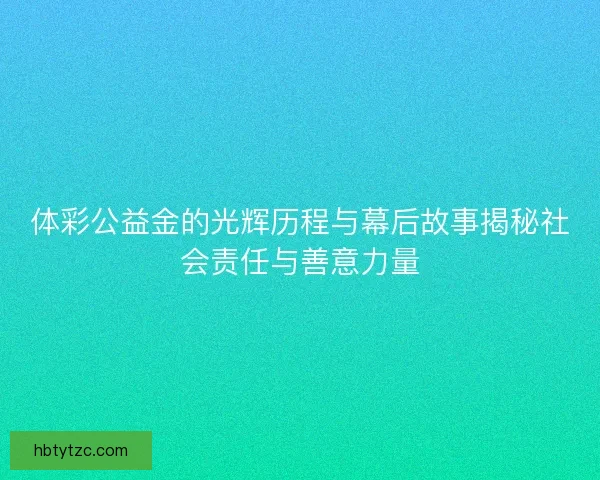 体彩公益金的光辉历程与幕后故事揭秘社会责任与善意力量