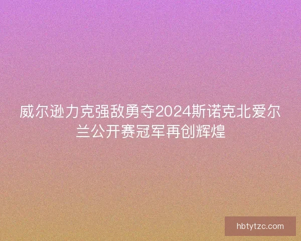 威尔逊力克强敌勇夺2024斯诺克北爱尔兰公开赛冠军再创辉煌